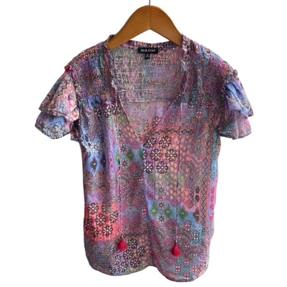 Dear John Multicolour Short Sleeve Peasant Boho Top - Picture 1 of 14